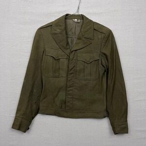 VTG WWII Ike Wool Olive Green Military Jacket Button Down Distressed Size 34R